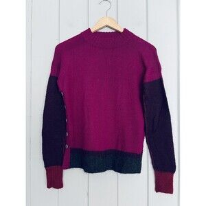 M. Patmos Sweater XS Mock Neck Baby Alpaca Purple Gray Long Sleeves Button Sides
